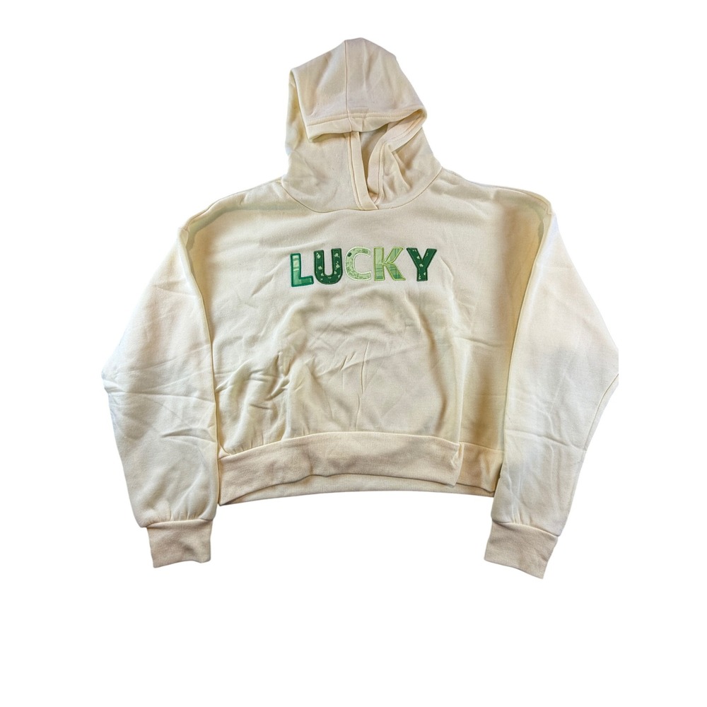 Orange Kiss Womens Lucky Cropped Hoodie Yellow Green St Patricks Day Medium